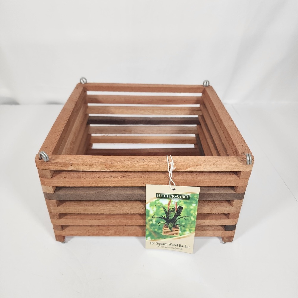 Better-Gro 10" Square Wood‎ Orchid Basket Hanging Planter Wooden Slat New